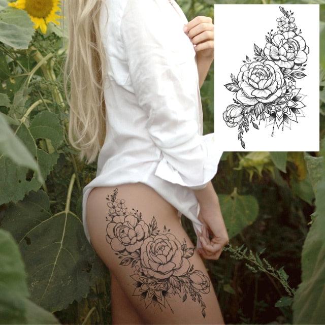 Realistic Tattoos Temporary Womens Flower Sticker Tattoos Waterproof Women Body Art Fake Legs Tattoo Stickers