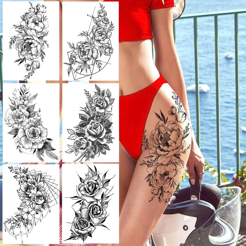 Realistic Tattoos Temporary Womens Flower Sticker Tattoos Waterproof Women Body Art Fake Legs Tattoo Stickers