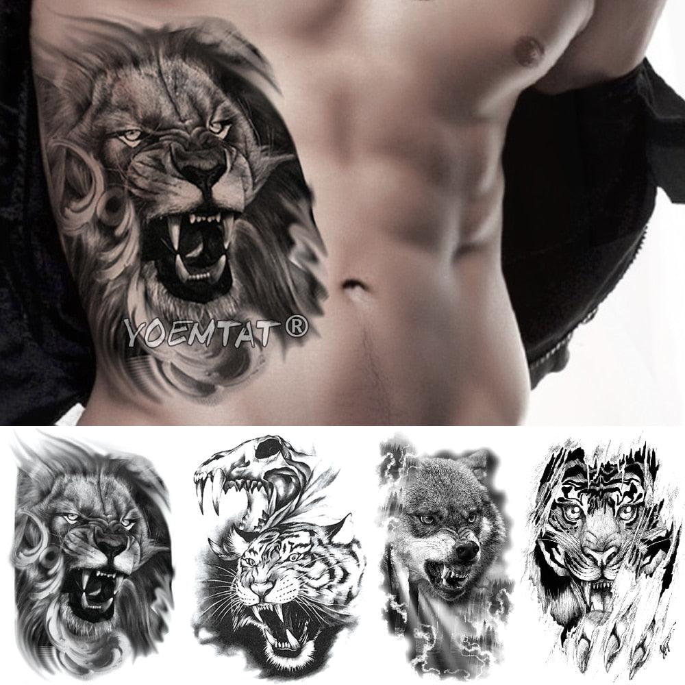 Realistic Temporary Lion Wolf Sticker Tattoo Waterproof  Elegant Body Arm Warrior Tattoo For Mens