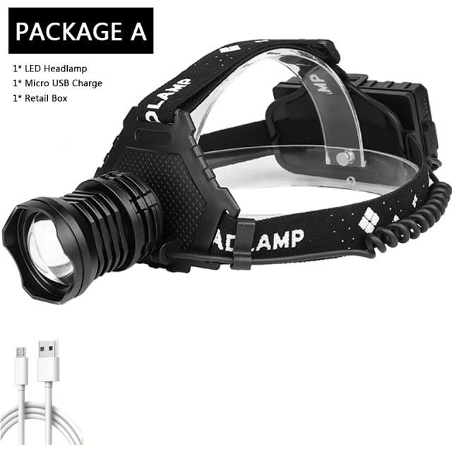 Rechargeable Adjustable Brightest Zoomable Powerful XHP160 LED Headlamp Waterproof Headlight  Power Bank 18650 Battery Headlamps For Hiking Camping Fishing Running