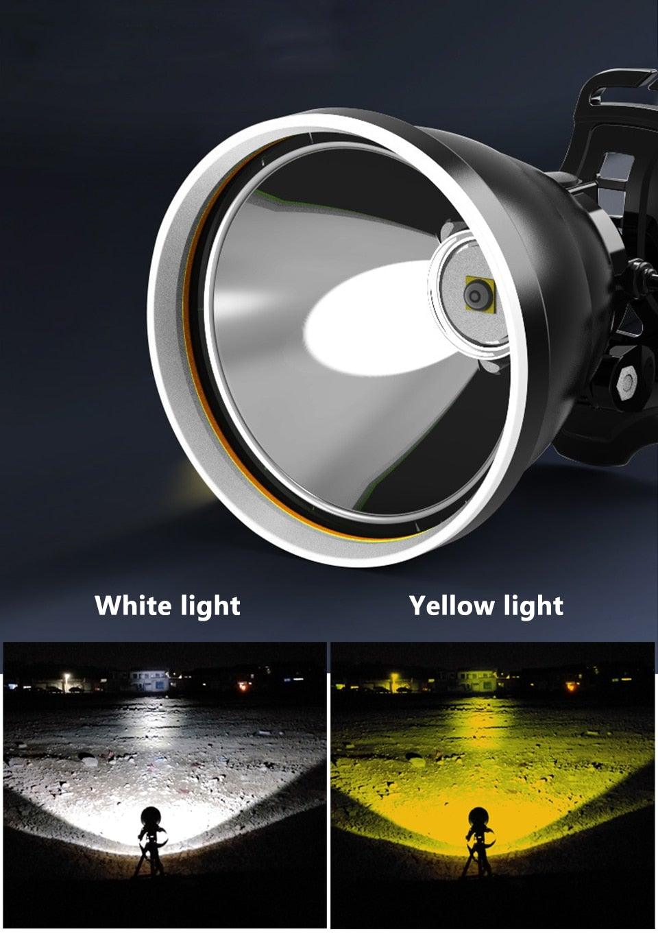 Rechargeable Adjustable Headlamp, Zoom/Waterproof LED White Yellow Color High Lumen Headlamp Flashlight Torch Power Bank For Adult Outdoor Camping Fishing Adventures