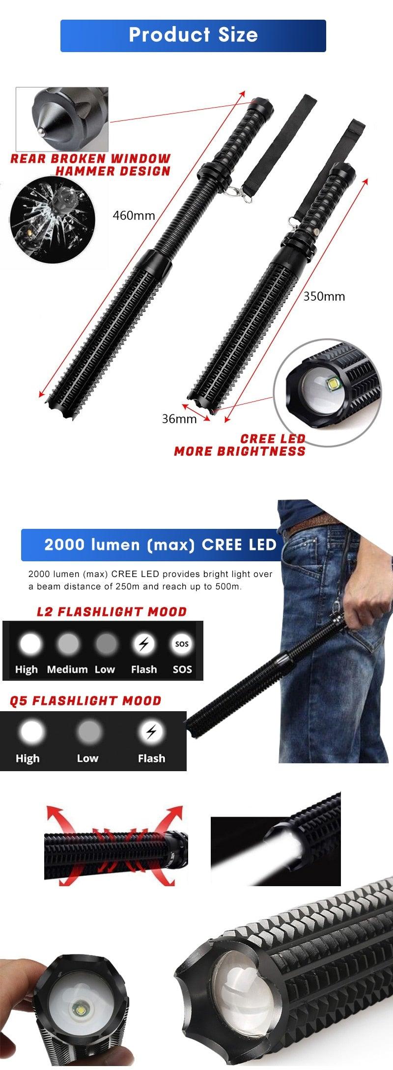 Rechargeable Adjustable LED Flashlights High Lumen Super Bright Handheld Waterproof Zoomable Portable Flashlight For Outdoor Baseball Bat Hiking CampingSelf Defense