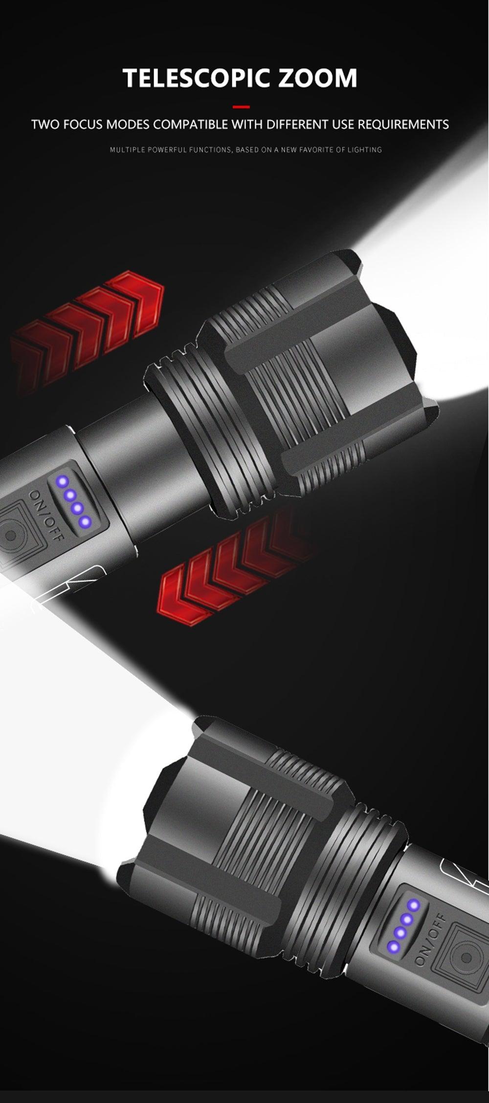 Rechargeable Adjustable Led Flashlights With High Lumen With Battery Display Super Bright Waterproof Flashlight  5 Lighting Modes For Adventure Hiking Camping Hunting New Design