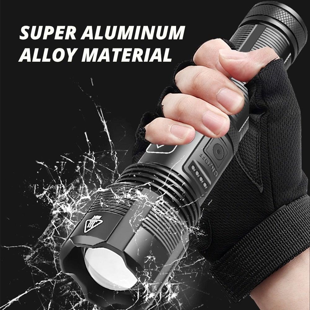 Rechargeable Adjustable Led Flashlights With High Lumen With Battery Display Super Bright Waterproof Flashlight  5 Lighting Modes For Adventure Hiking Camping Hunting New Design