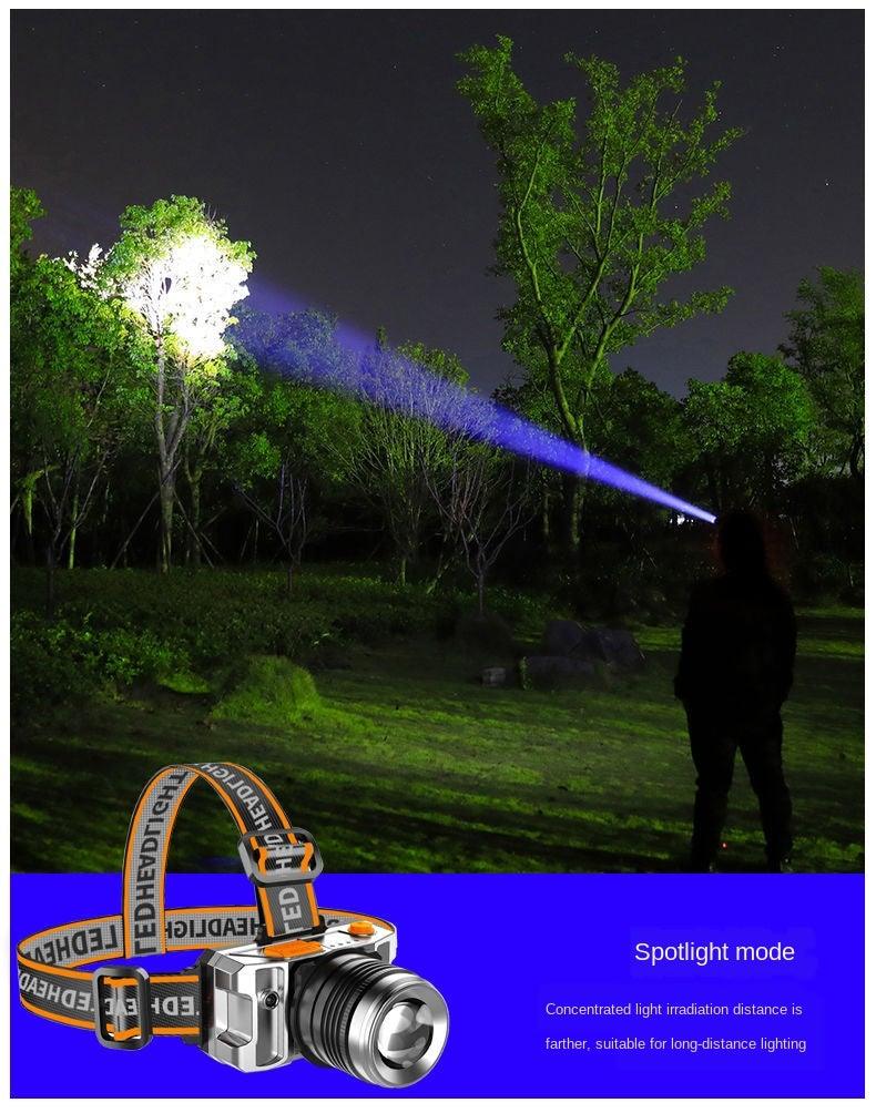 Rechargeable Adjustable LED Headlight Strong Light Zoomable Long-distance Waterproof Super Bright Head-mounted Led Headlamp For Hiking Night Fishing Outdoor Miner's Lamp
