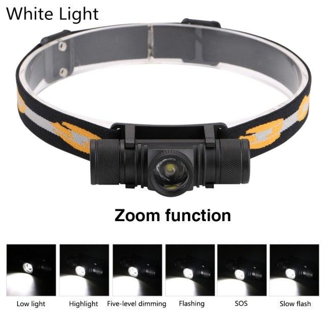 Rechargeable  Adjustable LED Power Headlamp USB Flashlight Waterproof  Headlight Torch  Light Work Lamp  For Outdoors Camping Running  Survival Hiking