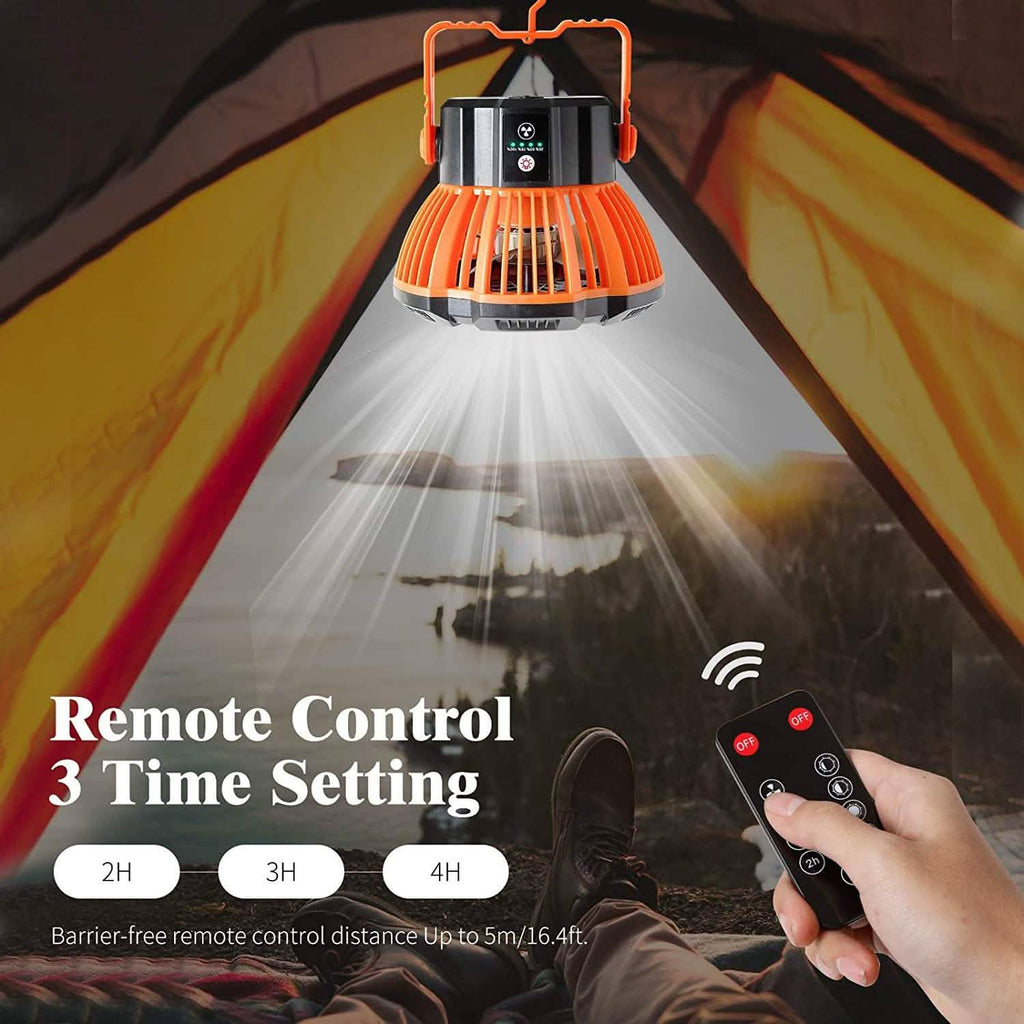 Rechargeable Camping Fan with LED Lantern with IR Remote