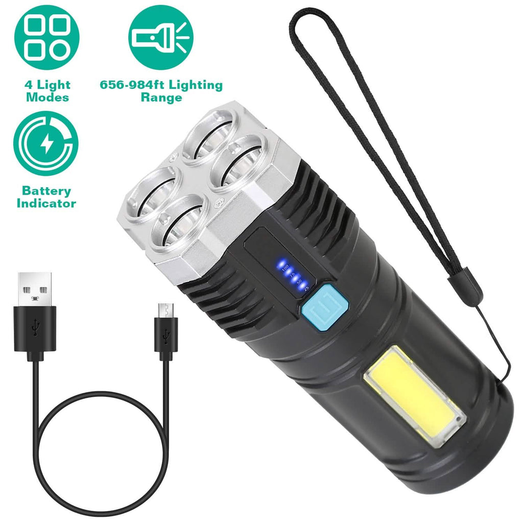 Rechargeable Flashlight LED Floodlight Torch with Strap Super Bright Flashlight