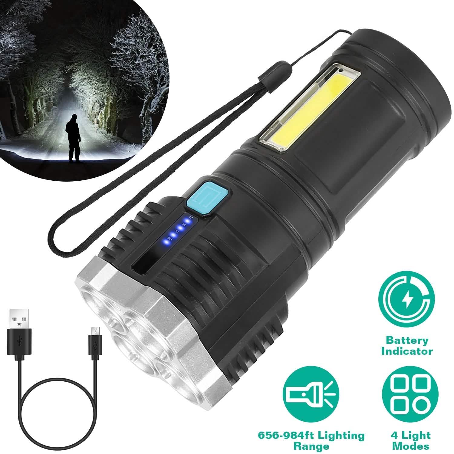 Rechargeable Flashlight LED Floodlight Torch with Strap Super Bright Flashlight