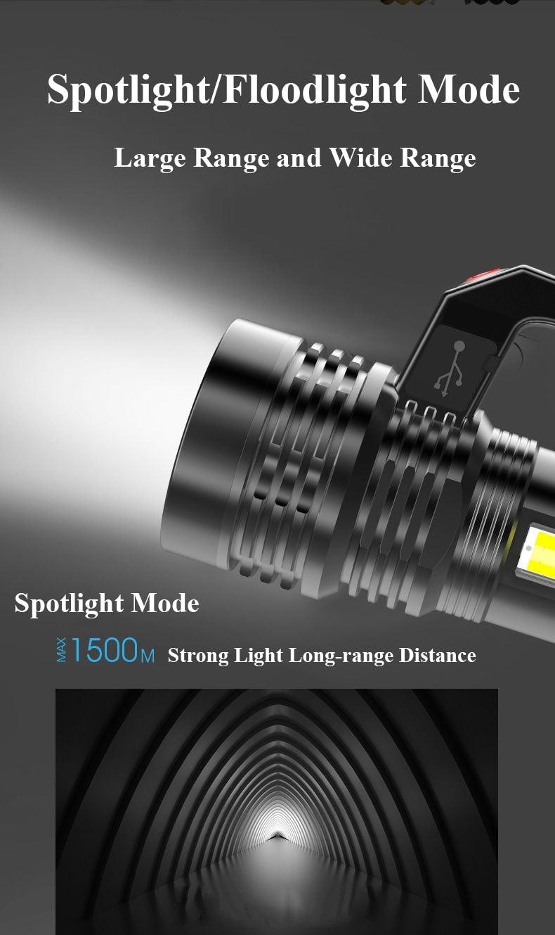 Rechargeable Handheld Flashlights Waterproof  3 Switch Mode Powerful High Lumens Spotlight Fashlight High Power Portable LED Waterproof Outdoor Long Lasting Spot Light Flashlight For Home & Outdoor Use