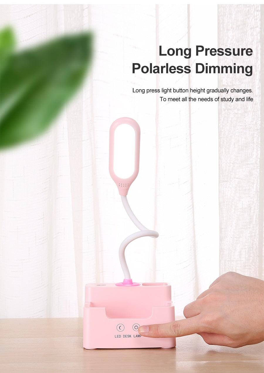 Rechargeable Led Table Lamp With Fan Touch Dimmable Desk Lamp Eye protection Reading Light For Kid With Phone Hoder Pen Holder Decorative Table Lamp Cute Study Lamps for Bedroom Décor