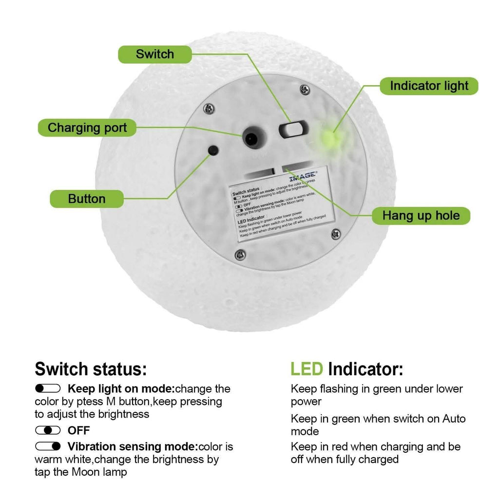 Rechargeable Moon Lamp Night Light Kids Dimmable LED Touch Changing Light