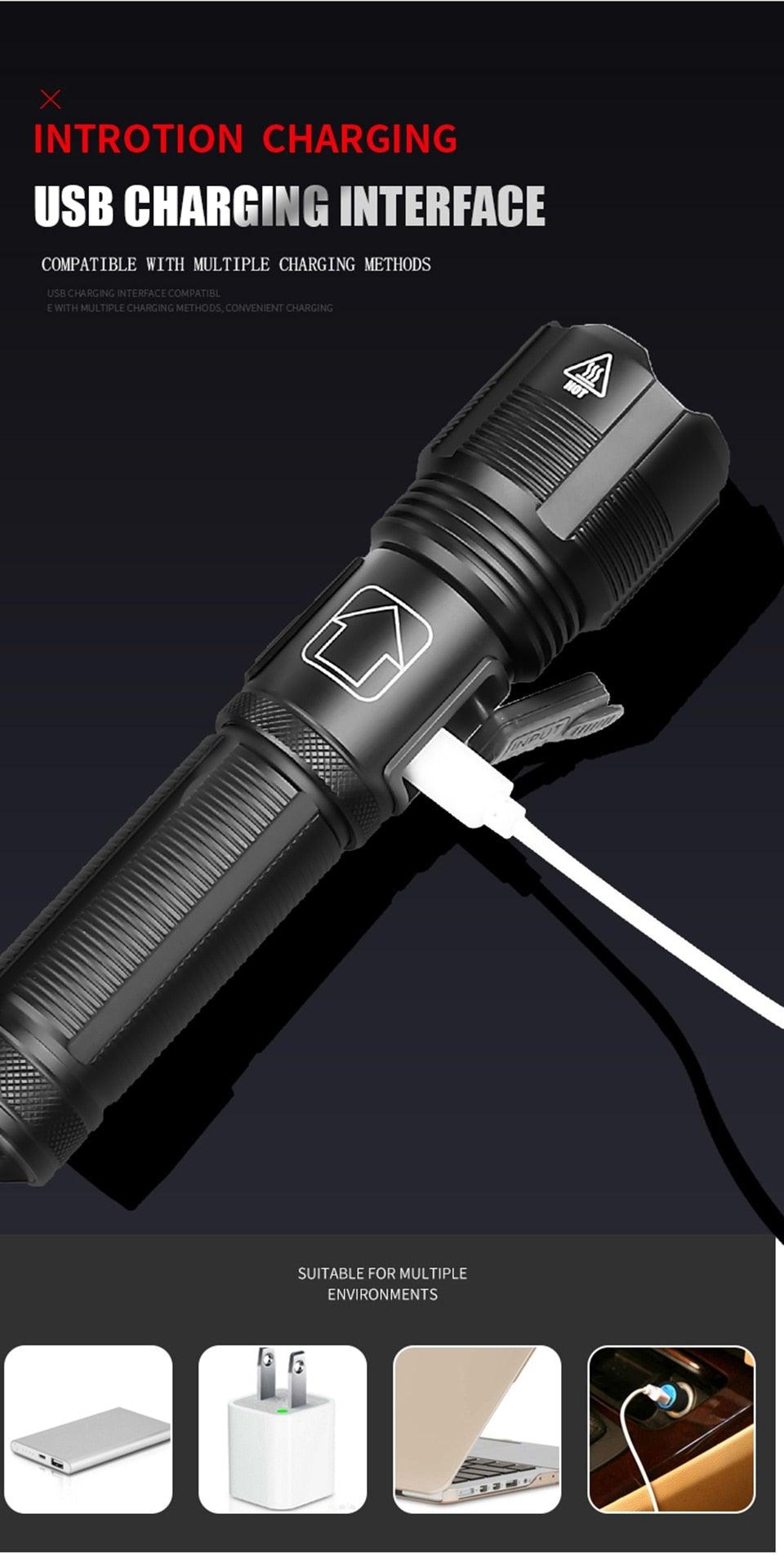 Rechargeable Tactical Flashlight USB LED High Quality Zoomable Torchlight High Lumen Super Bright Flashlight Waterproof Flashlight For Outdoor  Best Camping Hiking Riding Flashlight