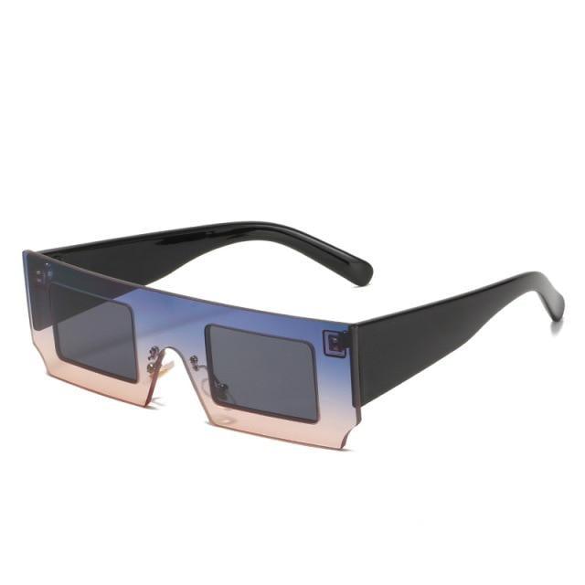 Rectangle Sunglasses for Women Retro Trendy Fashion Glasses Oval Lenses Narrow Thin Square Frame with UV400 Protection Decent Contrast Color Slice Box Style Glasses In Ocean Color  Sunglasses For Men & Women