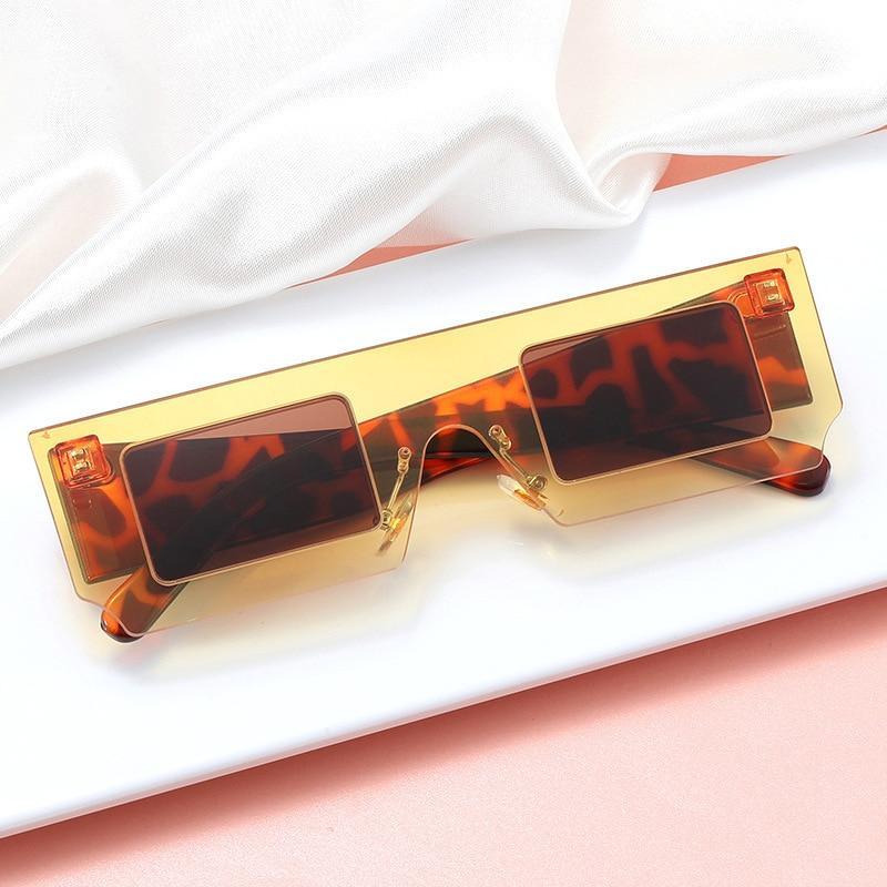 Rectangle Sunglasses for Women Retro Trendy Fashion Glasses Oval Lenses Narrow Thin Square Frame with UV400 Protection Decent Contrast Color Slice Box Style Glasses In Ocean Color  Sunglasses For Men & Women