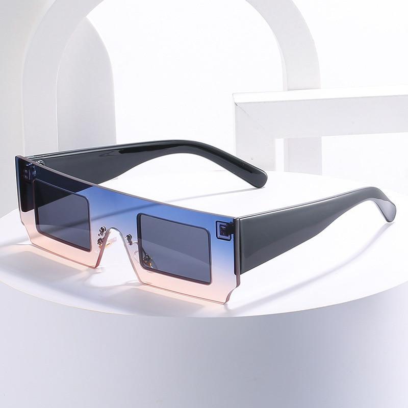 Rectangle Sunglasses for Women Retro Trendy Fashion Glasses Oval Lenses Narrow Thin Square Frame with UV400 Protection Decent Contrast Color Slice Box Style Glasses In Ocean Color  Sunglasses For Men & Women