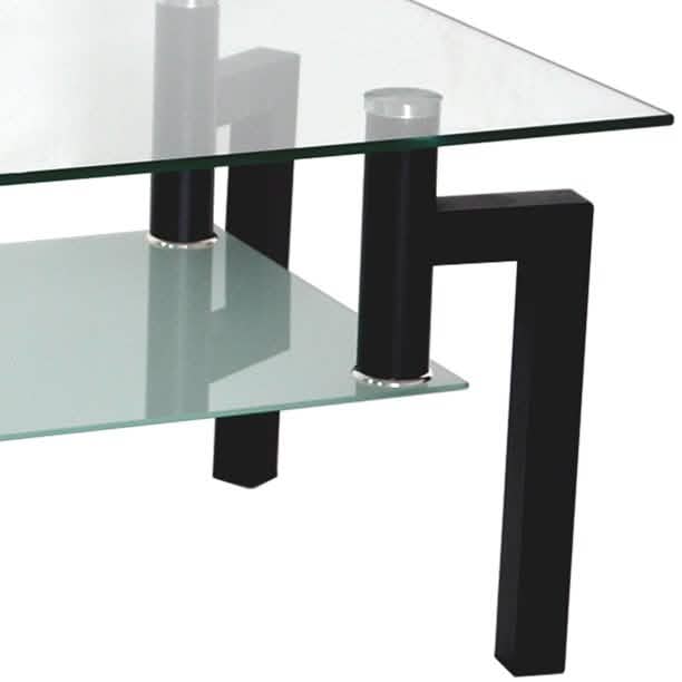 Rectangular Tempered Metal Tube Leg Living Room Glass Coffee Table