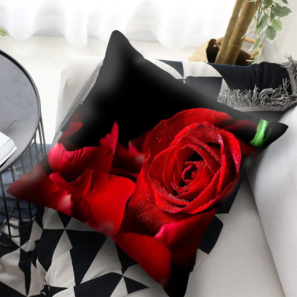 Red Flower Cushion Pillow Covers Love Pillow Covers Decorative Linen Square Couple Cushion Cases Home Decor Polyester Throw Pillow Case Super Soft Short Plush Cushion Cover Festive Home Decorative Cushions 45X45CM