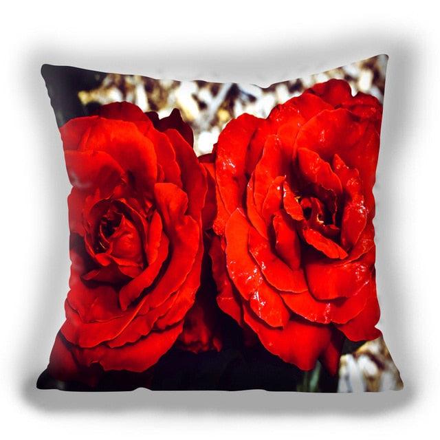Red Flower Cushion Pillow Covers Love Pillow Covers Decorative Linen Square Couple Cushion Cases Home Decor Polyester Throw Pillow Case Super Soft Short Plush Cushion Cover Festive Home Decorative Cushions 45X45CM