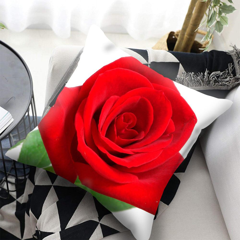 Red Flower Cushion Pillow Covers Love Pillow Covers Decorative Linen Square Couple Cushion Cases Home Decor Polyester Throw Pillow Case Super Soft Short Plush Cushion Cover Festive Home Decorative Cushions 45X45CM