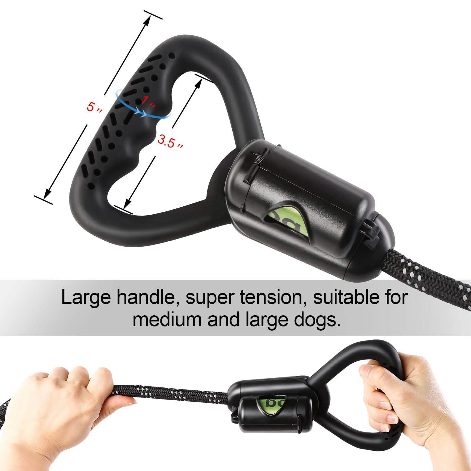 Reflective Durable 2-in-1 Dog Leash 5ft Hands-Free Waste Bag Dispenser