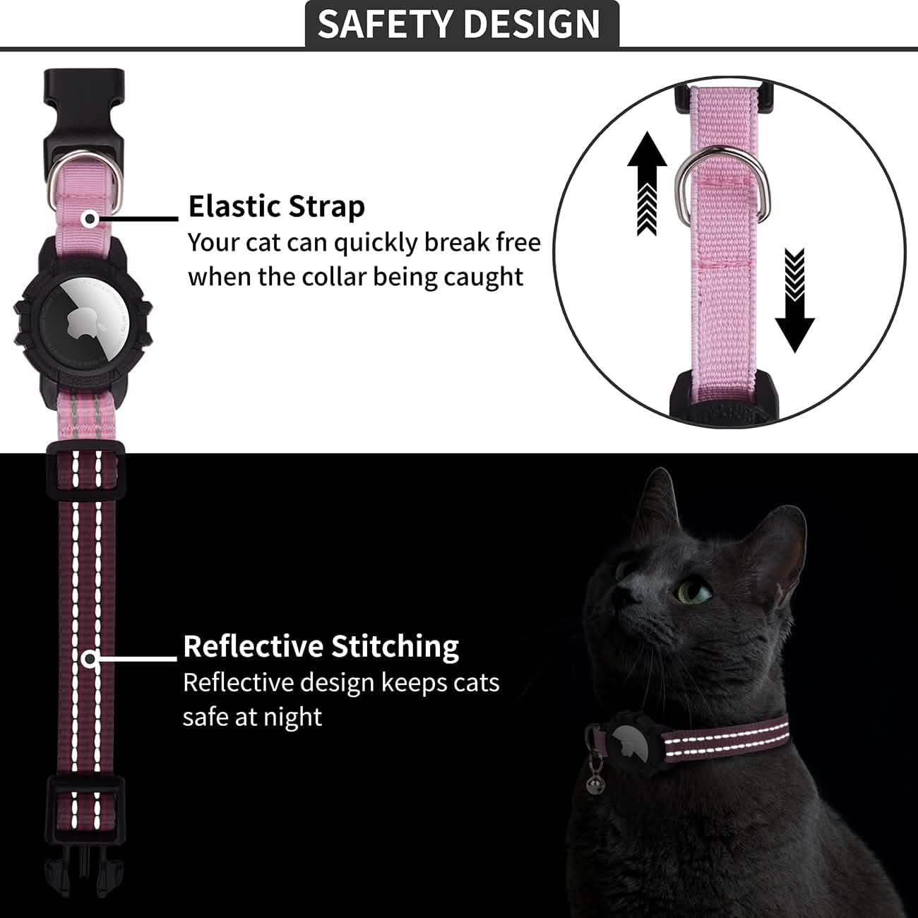 Reflective GPS Cat Collar with AirTag Holder and Bell