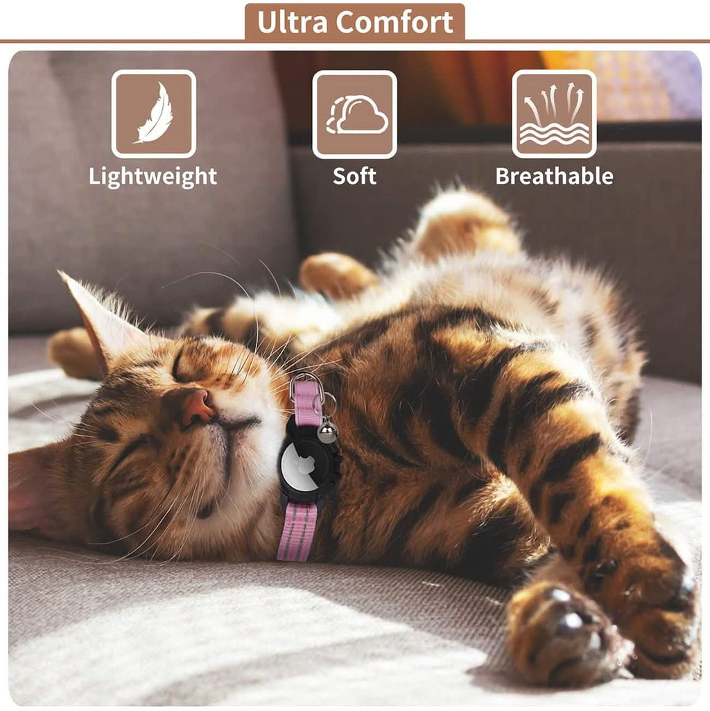 Reflective GPS Cat Collar with AirTag Holder and Bell