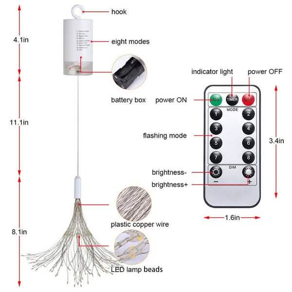 Remote Control Waterproof Christmas Fireworks LED String Lights