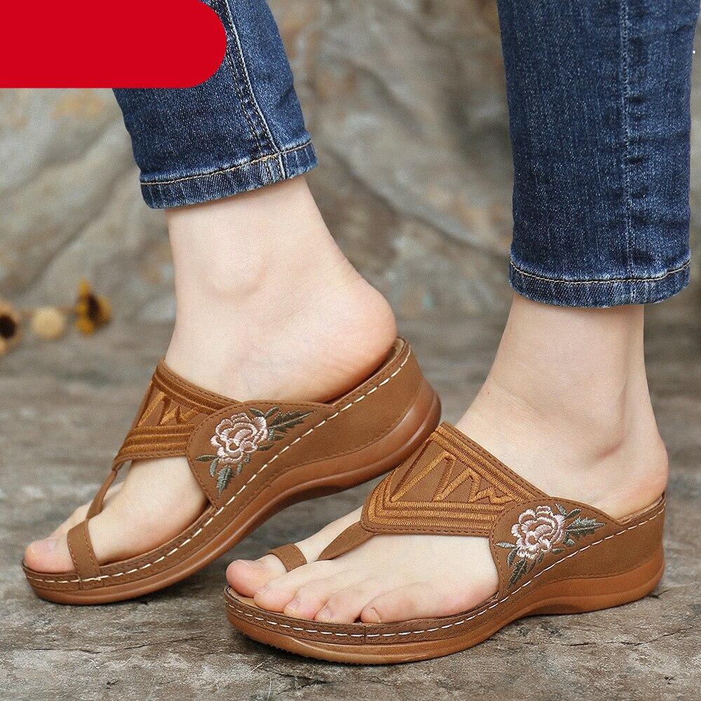 Retro Summer Women's Shoes Vintage Thick Heel Womens Sandals Lightweight Shoes For Women Open Toe Sandals Beach Flats Flip Flops Cross-Band Summer Hollow Out Flower Sandals
