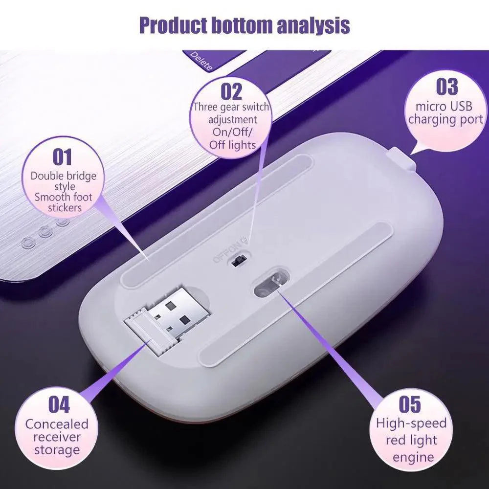 Retro Wireless Mouse RGB Rechargeable Mouse Wireless Computer Mute Mouse Portable Mobile Optical Office Mouse with USB LED Backlit Gaming Office Mouse Laptop