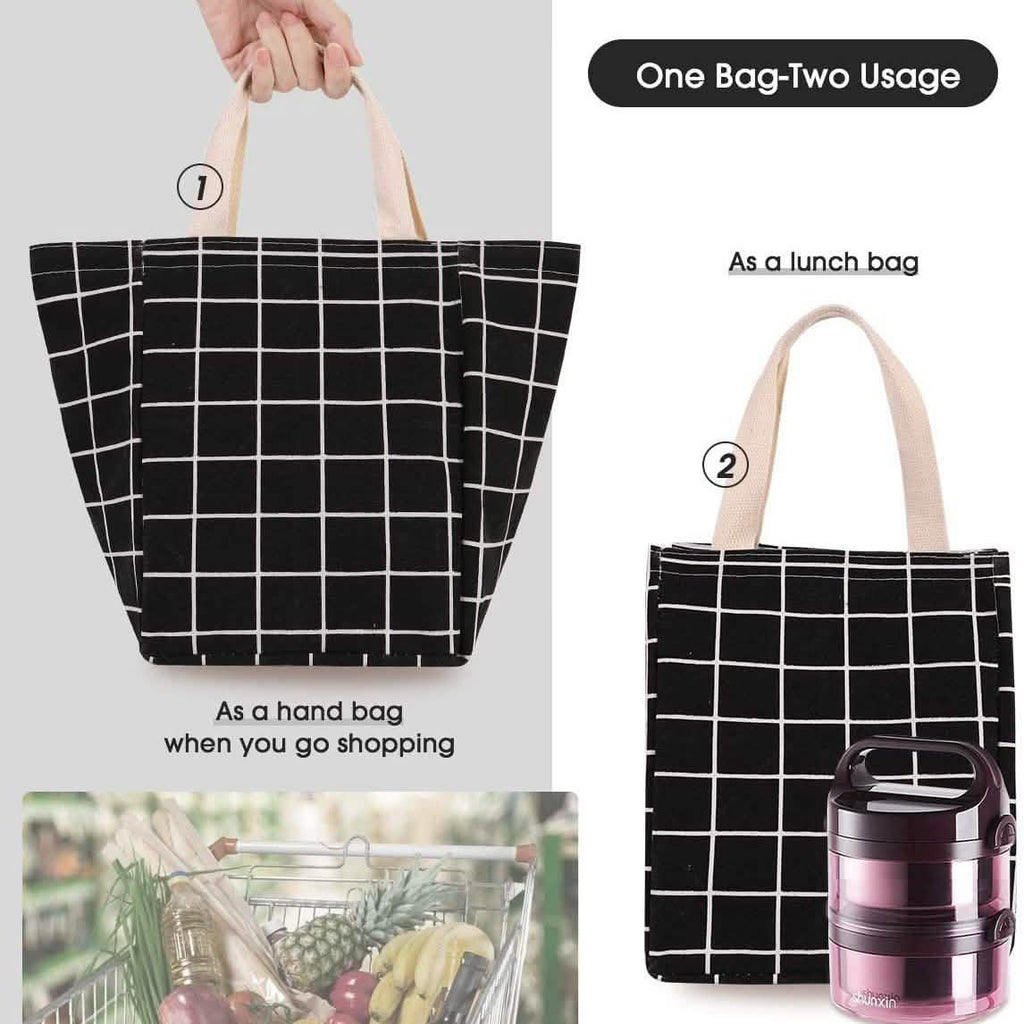 Reusable Lunch Bag Insulated Lunch Box Canvas Fabric with Aluminum Foil