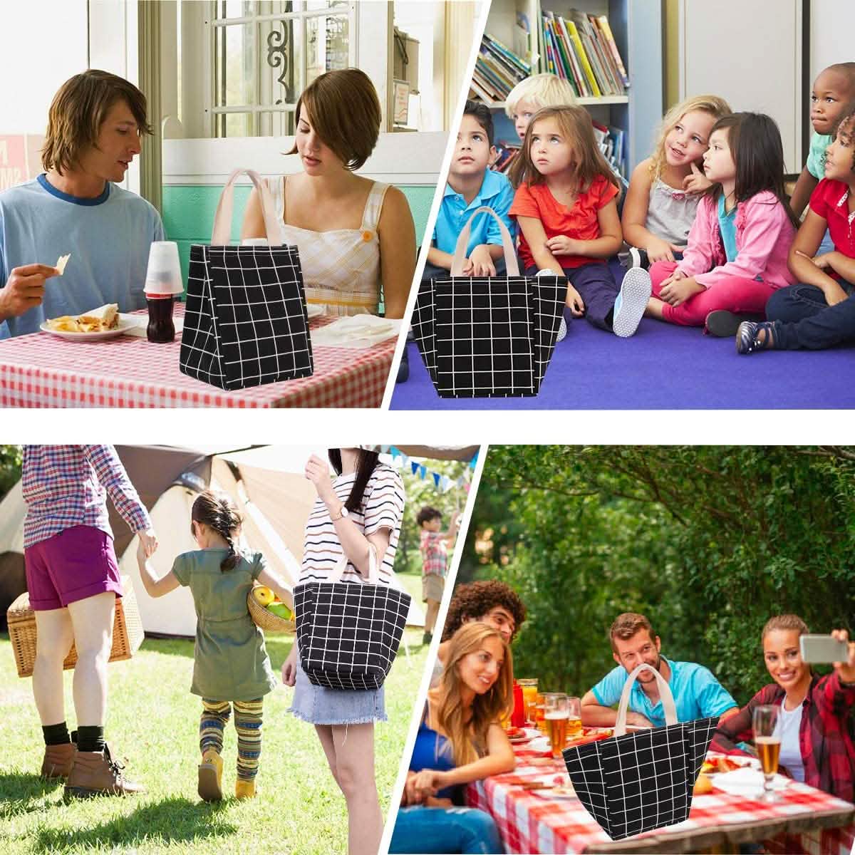 Reusable Lunch Bag Insulated Lunch Box Canvas Fabric with Aluminum Foil