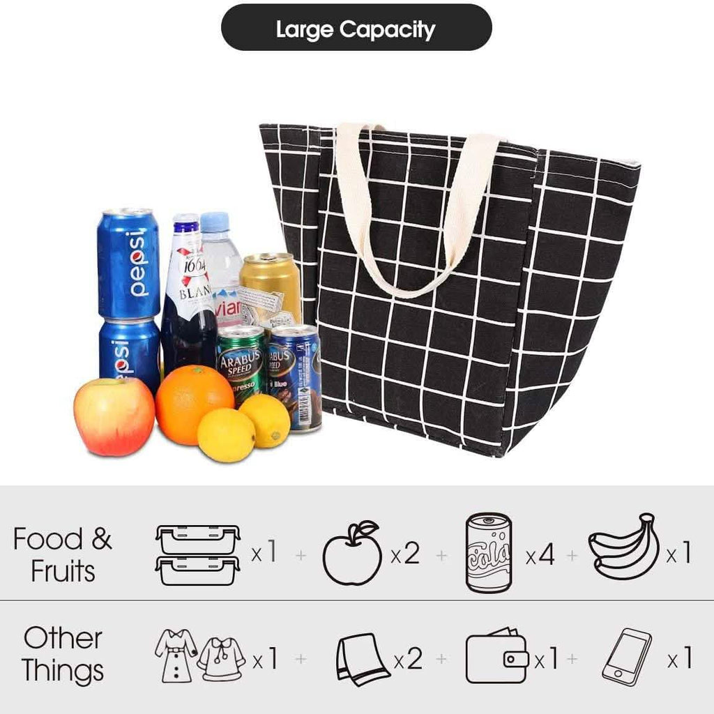 Reusable Lunch Bag Insulated Lunch Box Canvas Fabric with Aluminum Foil