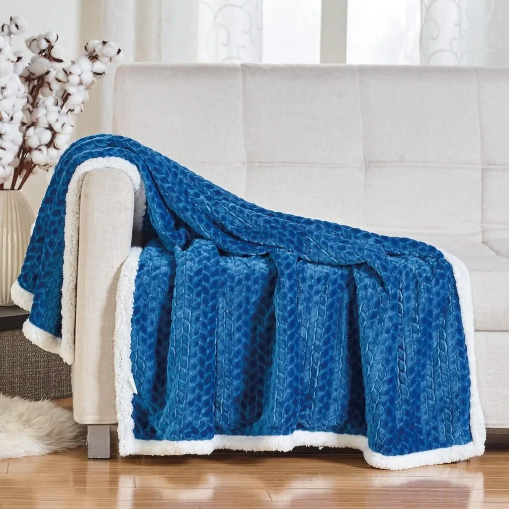 Reversible Soft Braided Sherpa Throw Blanket