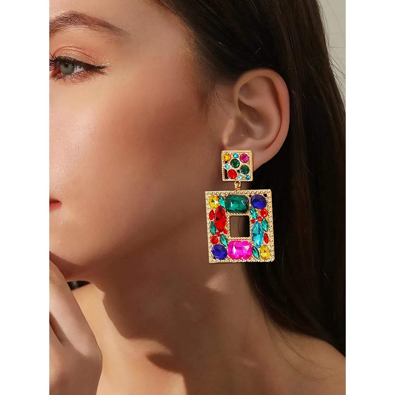 Rhinestone Square Drop Earrings