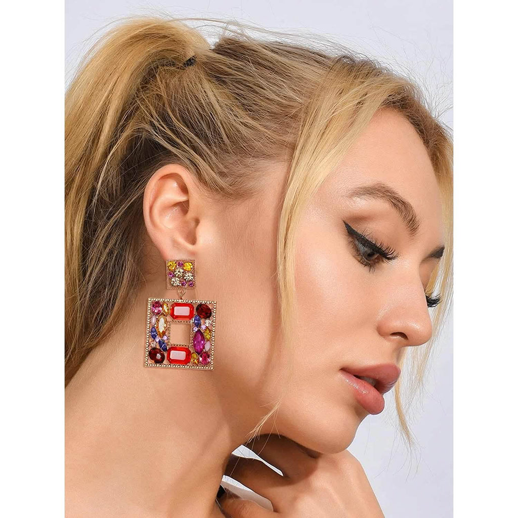 Rhinestone Square Drop Earrings