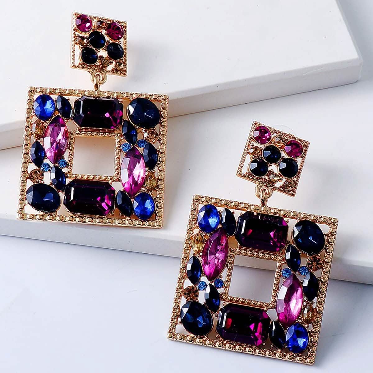 Rhinestone Square Drop Earrings