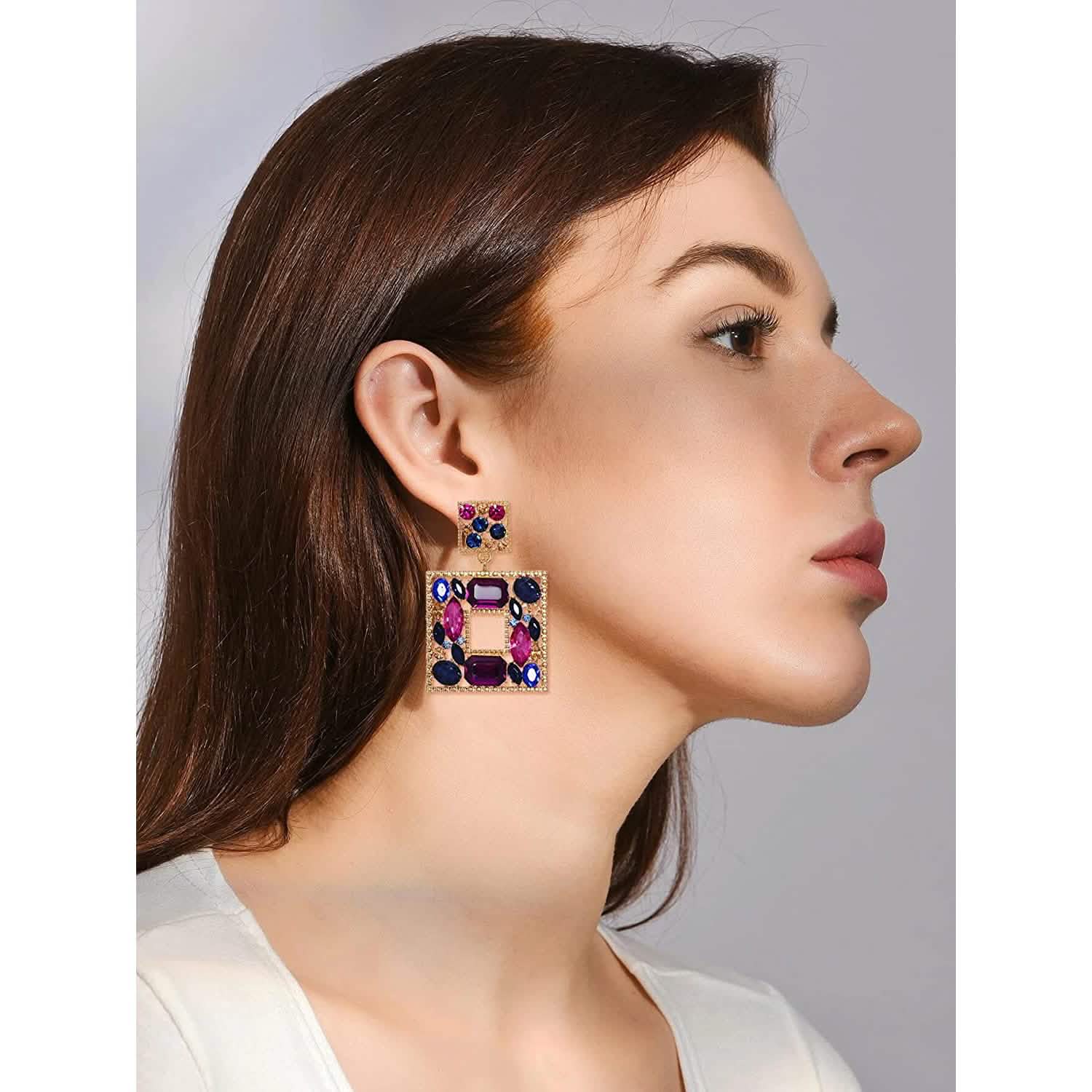 Rhinestone Square Drop Earrings