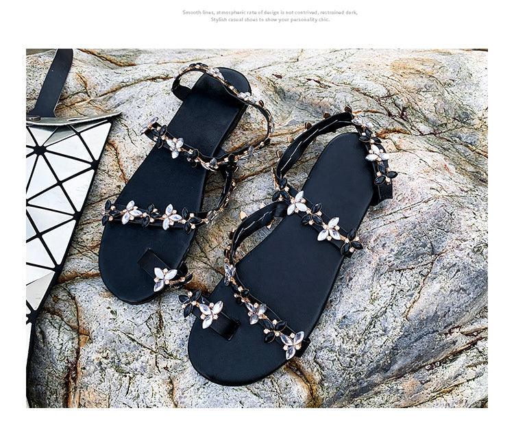 Rhinestones Sandals Summer Beach Slippers For Women Flip Flops Crystal Beach Sliders Slippers Casual Summer Dressy Rhinestone Glitter Open Toe Flat Sandals Travel Beach Bling Crystal Slip On Shiny Luxury Slippers
