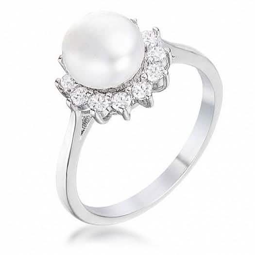 Rhodium Plated Freshwater Pearl Ring - Assorted Sizes