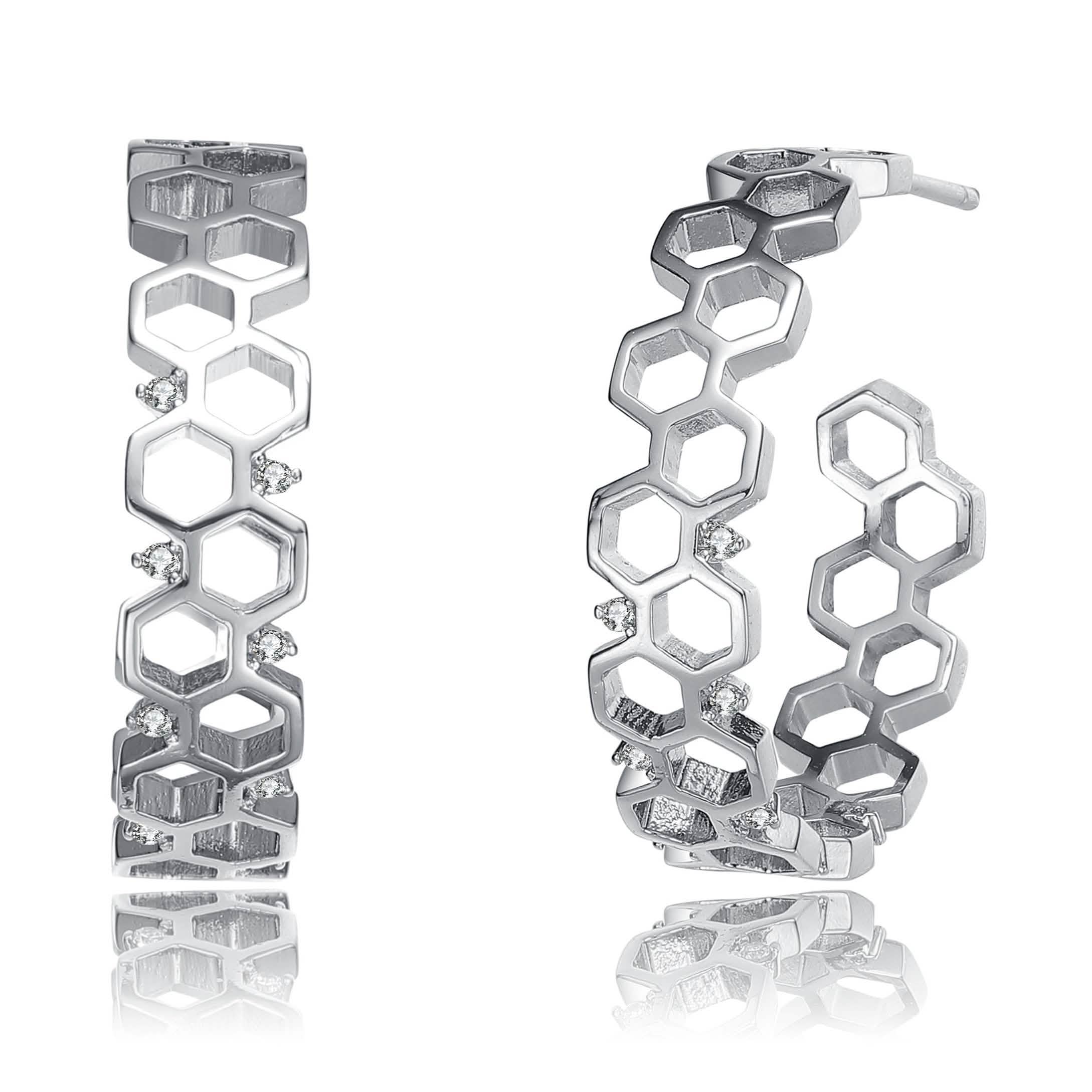 Rhodium Plated Geometric Hoop Earrings