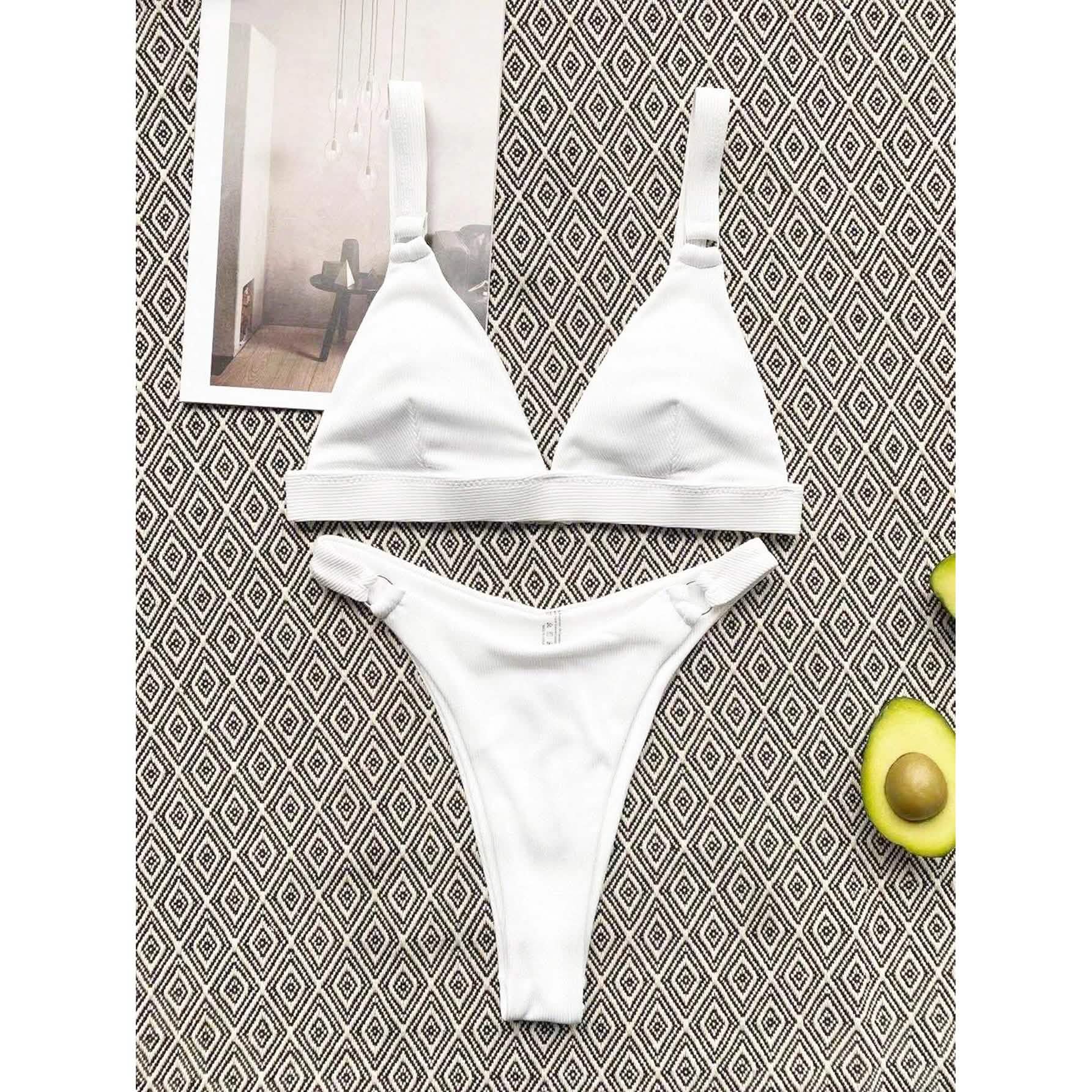 Rib Ring Linked High Cut Bikini Swimsuit