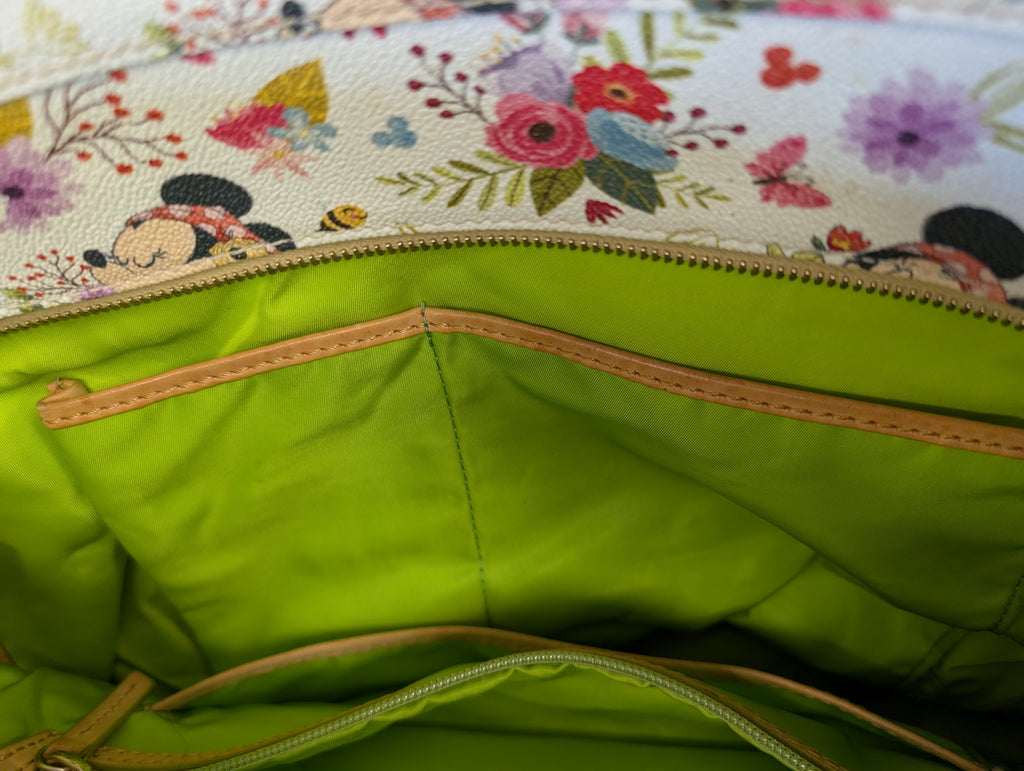 Epcot International Flower & Garden Festival 2018 Tote Bag from Dooney & Bourke - 2018 Passholder Exclusive Handbag (Coated Cotton, Leather Tote Bag, Disney Characters, Gardening, Epcot, Pink, Tan, Multi-color)