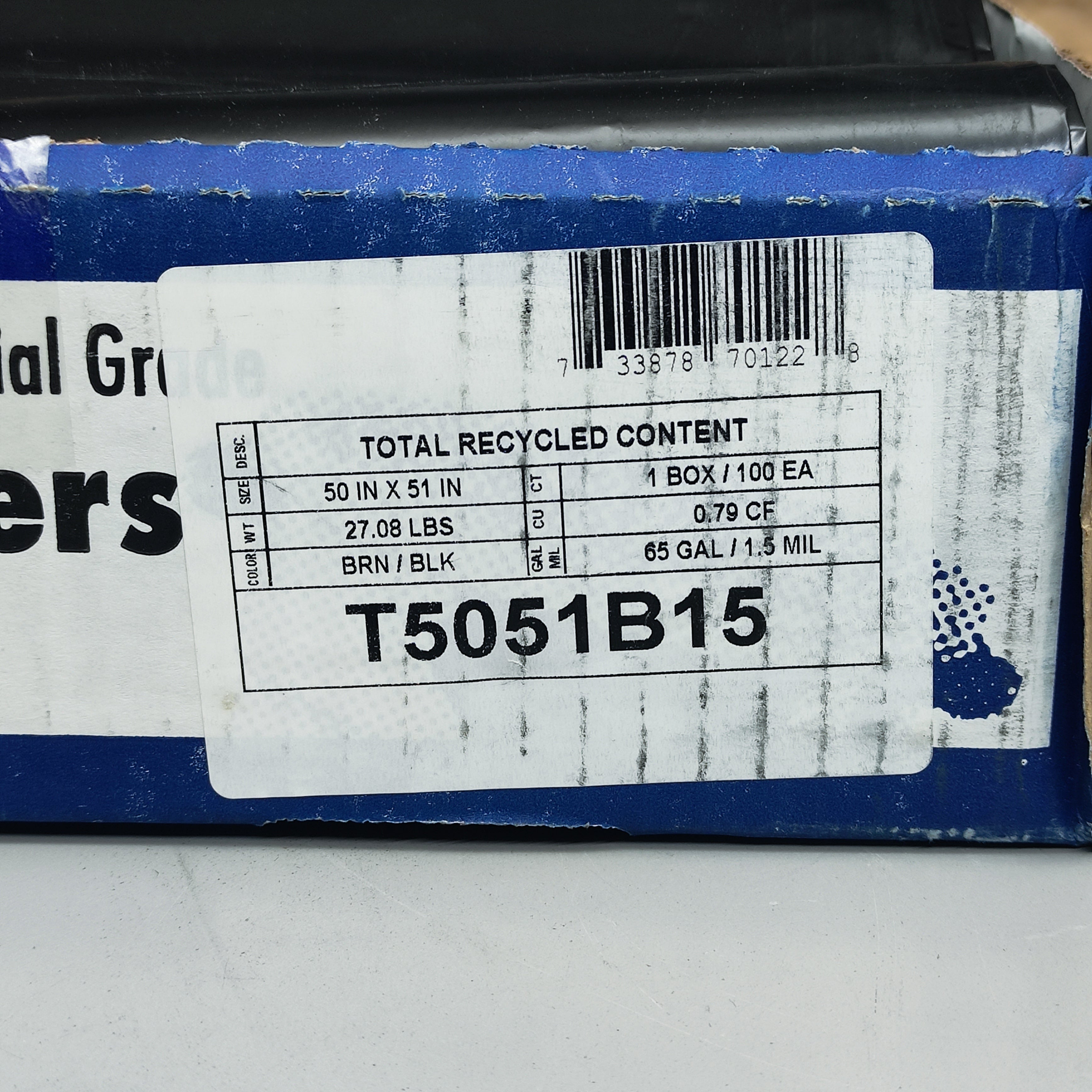 STOUT COMMERCIAL (100 BAGS) 65 Gallon 1.5MIL CAN LINERS 50" X 51" T5051B15