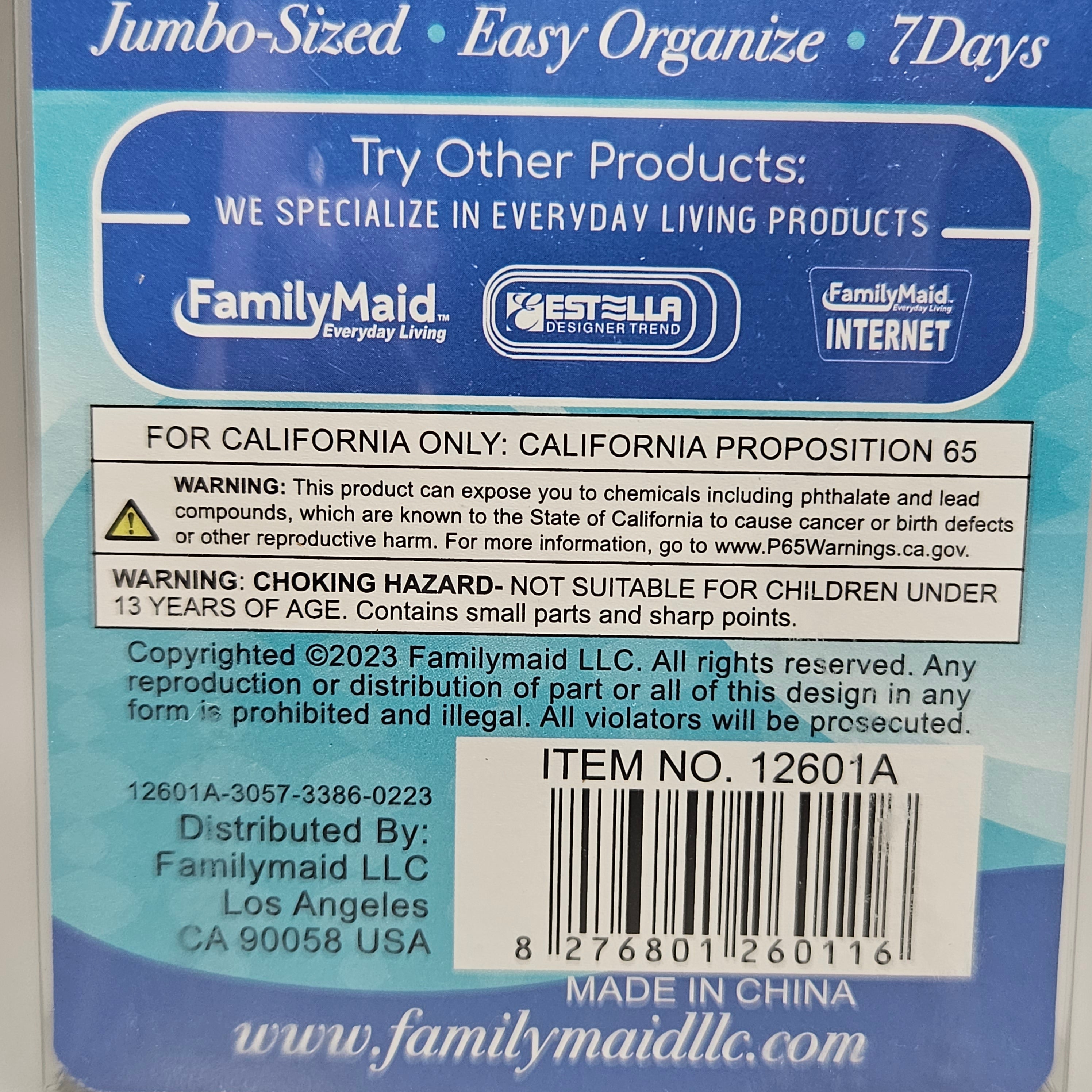 FAMILYMAID (2 PACK) 7-Day Pill Organizer 14 Compartments! Easy Organize Jumbo Size