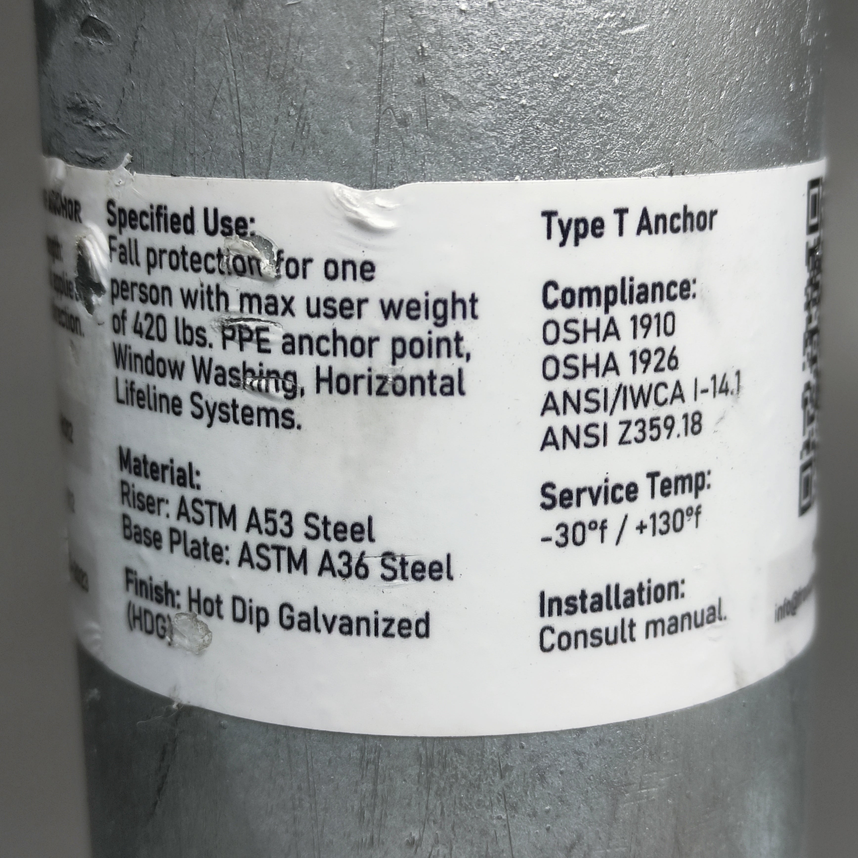 FRONTLINE Fall Protection RO12 Commercial Roof Anchor 14" OSHA ANSI Compliant