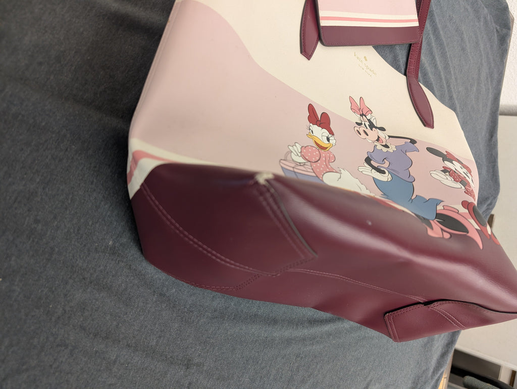 Disney Clarabelle & Friends Tote Bag from Kate Spade - 2022 Handbag (Saffiano Leather Tote Bag, Disney Characters, White, Pink, Burgundy)