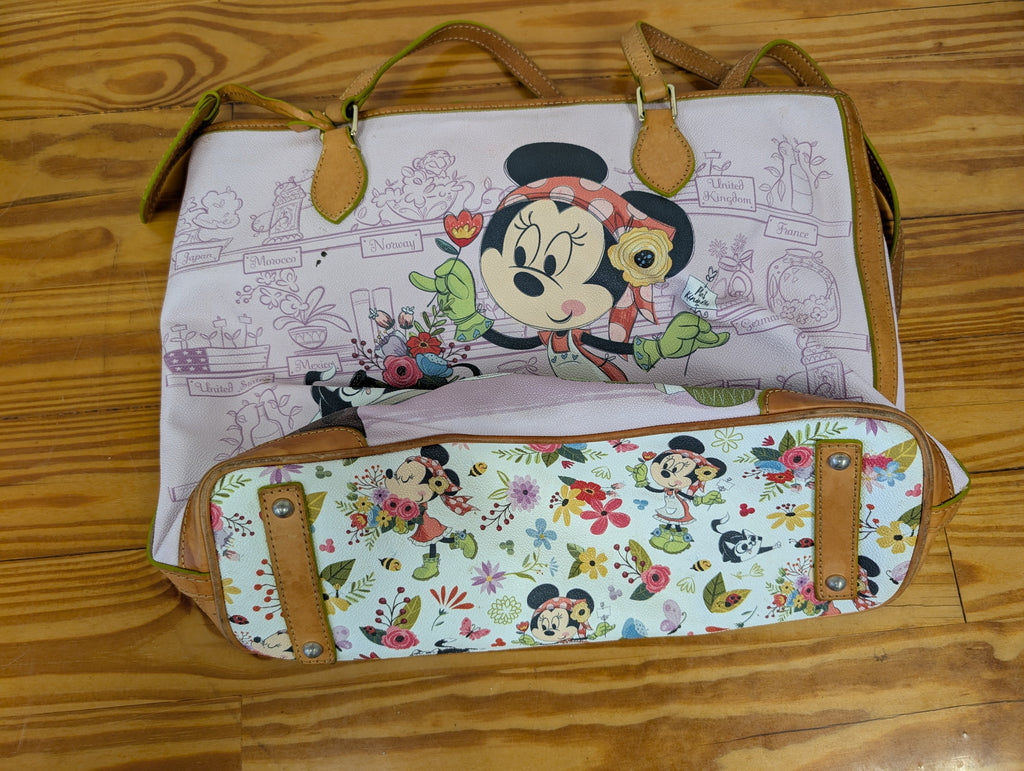 Epcot International Flower & Garden Festival 2018 Tote Bag from Dooney & Bourke - 2018 Passholder Exclusive Handbag (Coated Cotton, Leather Tote Bag, Disney Characters, Gardening, Epcot, Pink, Tan, Multi-color)