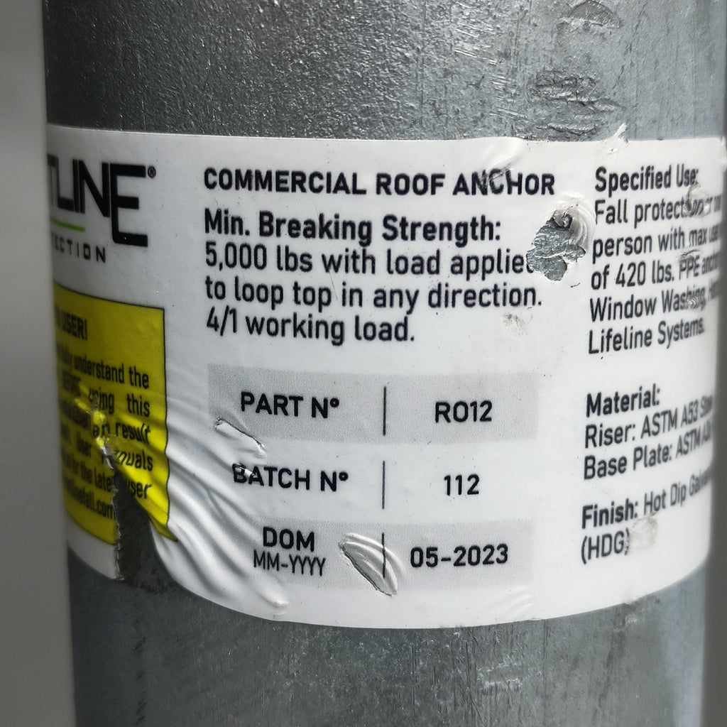 FRONTLINE Fall Protection RO12 Commercial Roof Anchor 14" OSHA ANSI Compliant