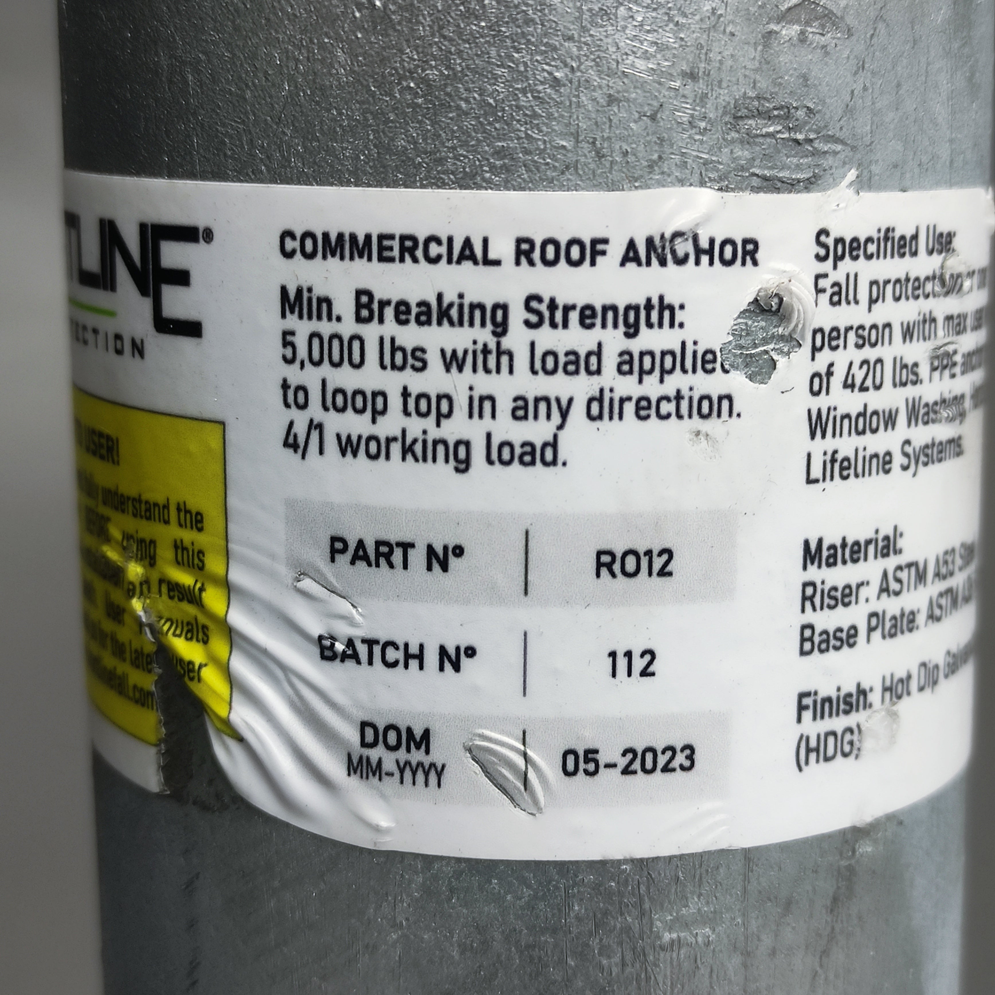 FRONTLINE Fall Protection RO12 Commercial Roof Anchor 14" OSHA ANSI Compliant
